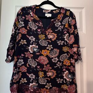 Floral Print Women's Blouse - Navy and Pink